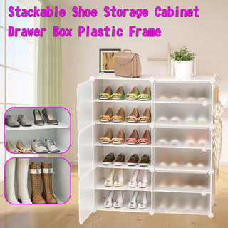 24 Pair Stackable Shoe Storage Cabinet Drawer Box Plastic Frame