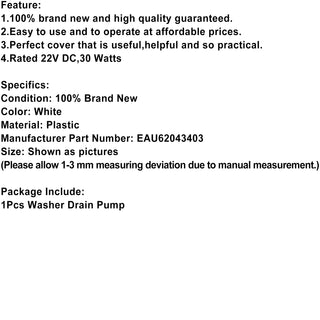 DC22V Washer Drain Pump Washing Machine Assessories Replacement Part EAU62043403