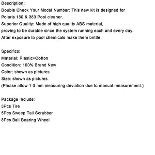 Tire Sweep Tail Scrubber Ball Bearing Wheel Kit For Polaris Pool Cleaner 180 380