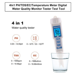 4In1 PH/TDS/EC/Temperature Meter Digital Water Quality Monitor Tester Test Tool