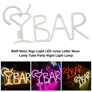 BAR Neon Sign Light LED Juice Letter Neon Lamp Tube Party Night Light Lamp