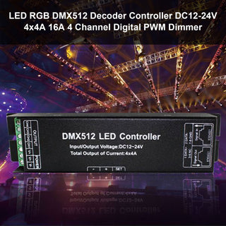 LED RGB DMX512 Decoder Controller DC12-24V 4x4A 16A 4 Channel Digital PWM Dimmer