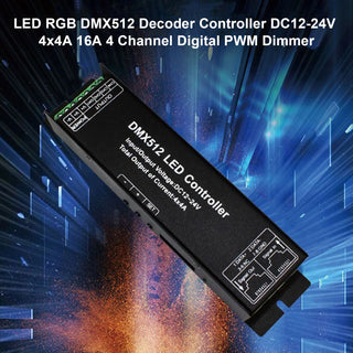 LED RGB DMX512 Decoder Controller DC12-24V 4x4A 16A 4 Channel Digital PWM Dimmer