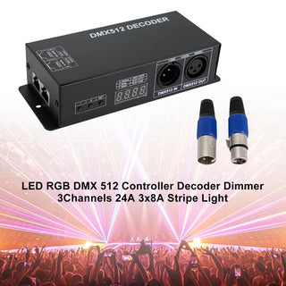 LED RGB DMX 512 Controller Decoder Dimmer 3Channels 24A 3x8A Stripe Light