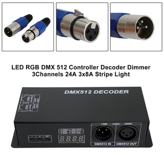 LED RGB DMX 512 Controller Decoder Dimmer 3Channels 24A 3x8A Stripe Light