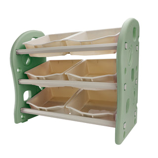 Kids Toy Storage Organizer With 6 Plastic Storage Bins Plastic Toy Rack Green
