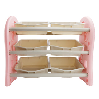 Kids Toy Storage Organizer With 6 Plastic Storage Bins Plastic Toy Rack Pink