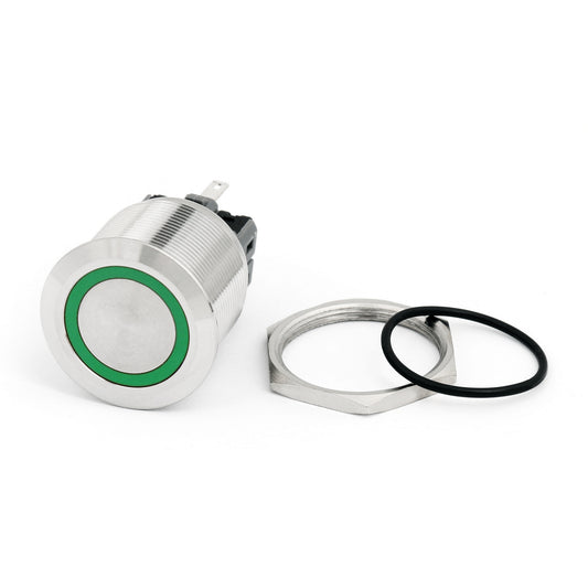 1PC 25mm 24V Green LED Momentary Push Button Switch Stainless Steel Ring For Car