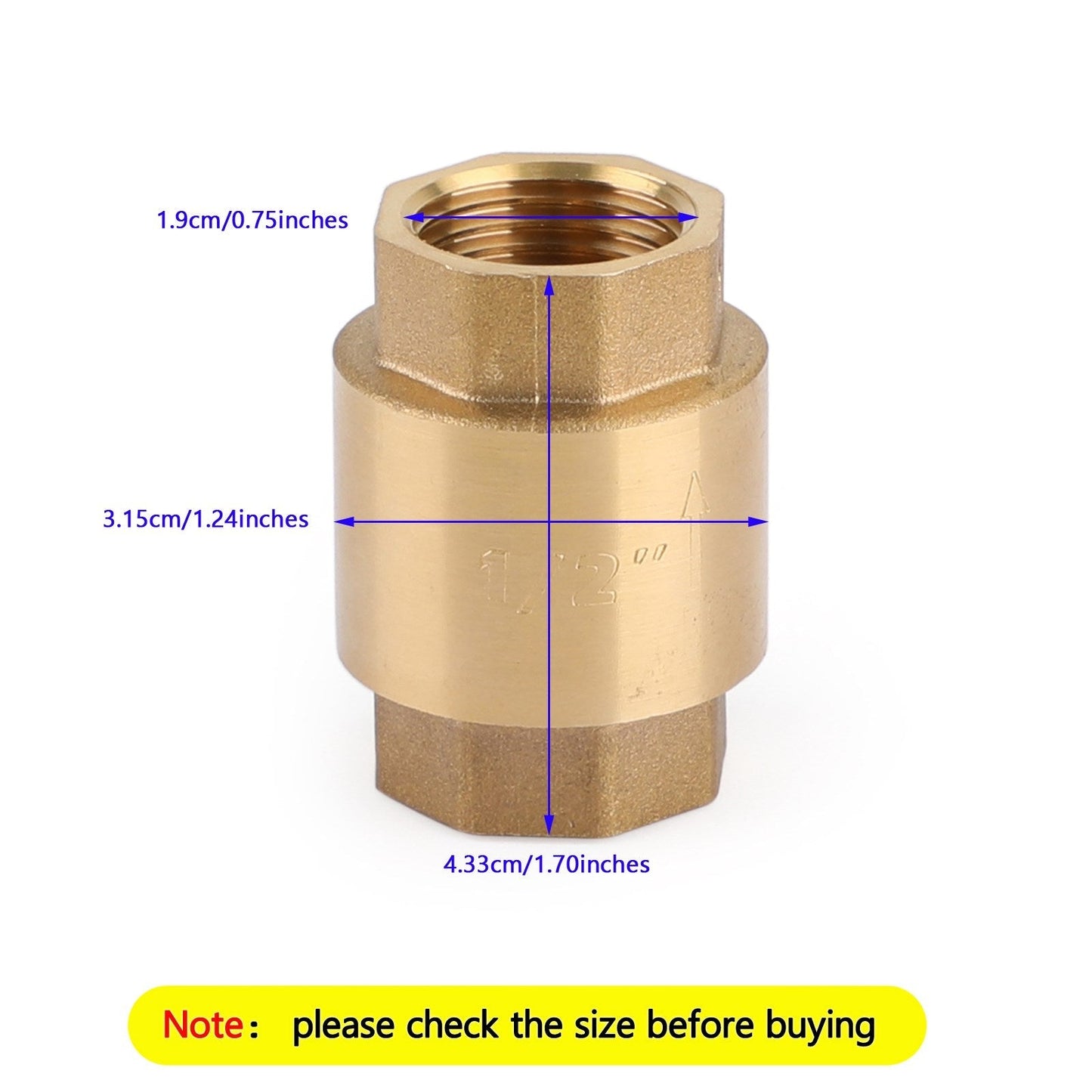 DN15 1/2" NPT In-Line Check Valve Brass Spring Loaded Inline 200PSI Generic