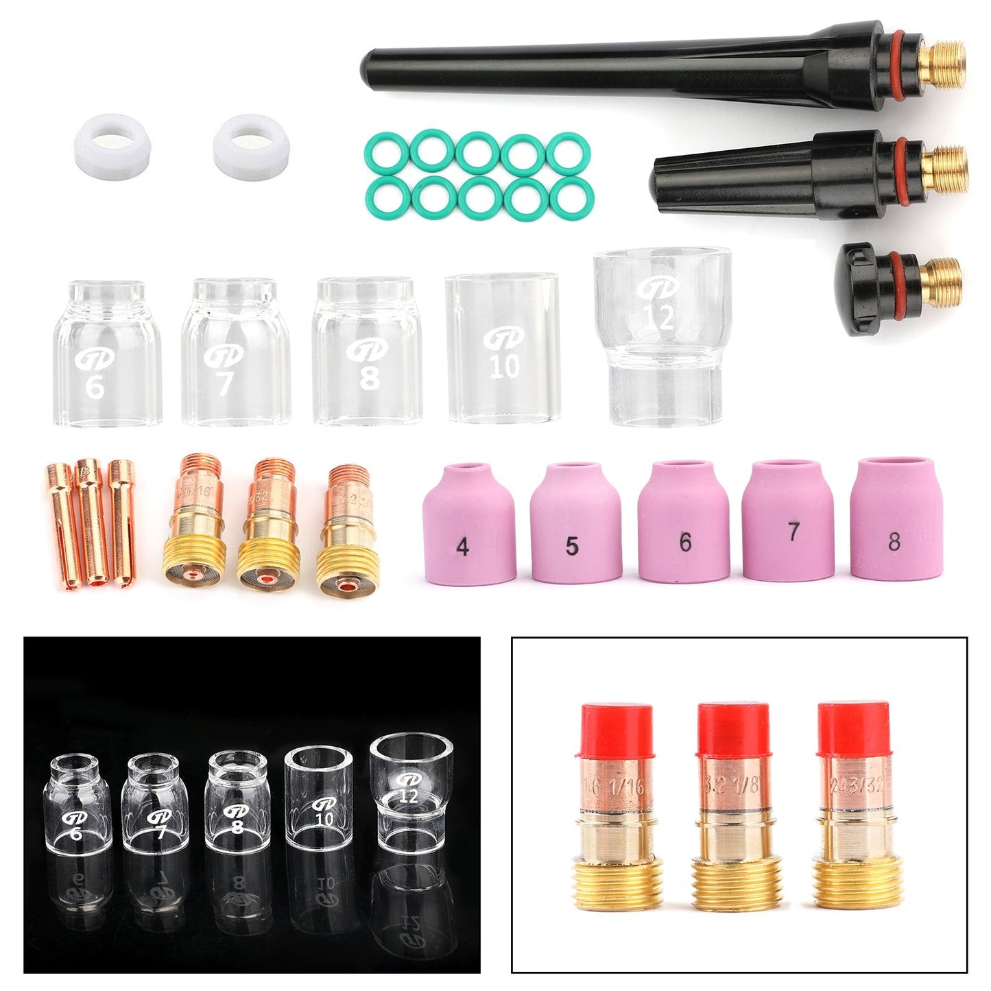 31Pcs TIG Welding Torch Stubby Gas Lens #12 Pyrex Glass Cup Kit For WP-17/18/26 Generic