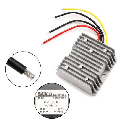 High Efficiency 12V to 15V DC Step-Up Converter – 15A Waterproof Regulator with Thermal and Overcurrent Protection