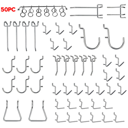 50PCS Pegboard Hook Assortment Variety Set Garage Storage Shelf Hanger