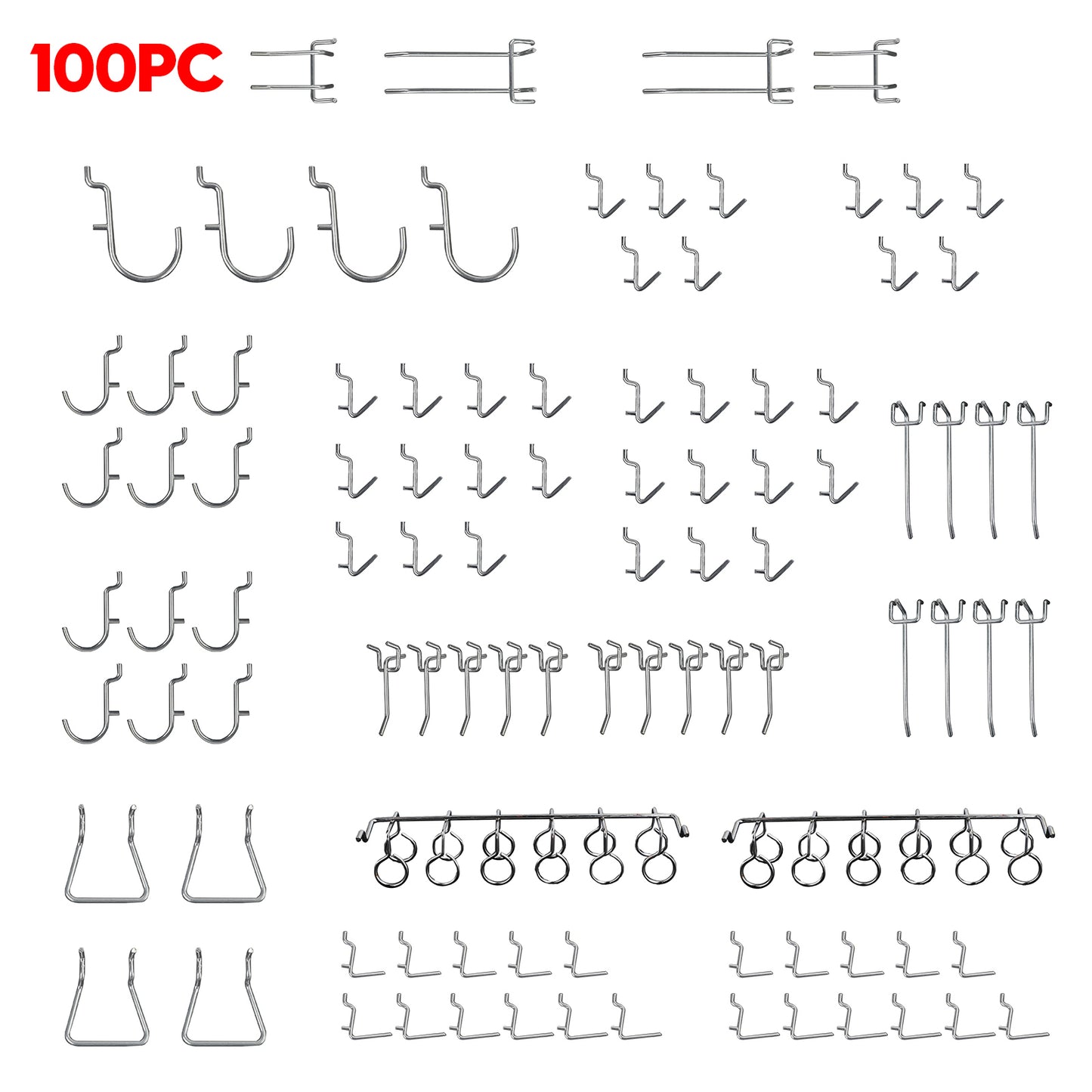 100PCS Pegboard Hook Assortment Variety Set Garage Storage Shelf Hanger