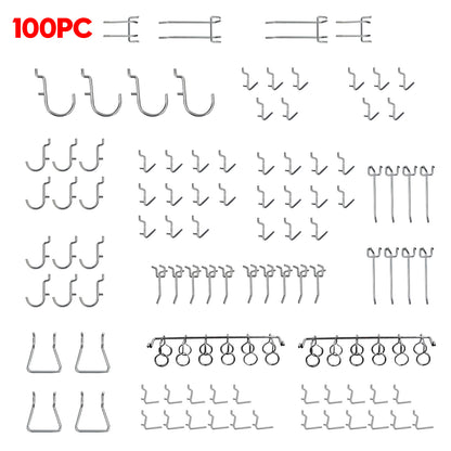 100PCS Pegboard Hook Assortment Variety Set Garage Storage Shelf Hanger