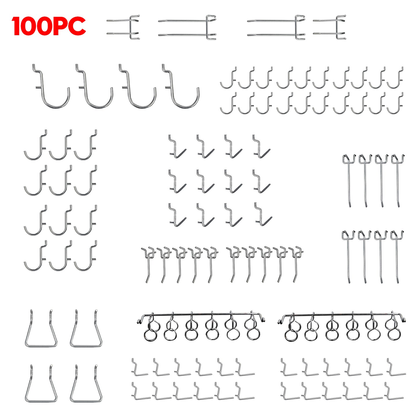 100Pc Pegboard Hook Assortment Kit Storage Shop Garage Organizing Tools Hanger