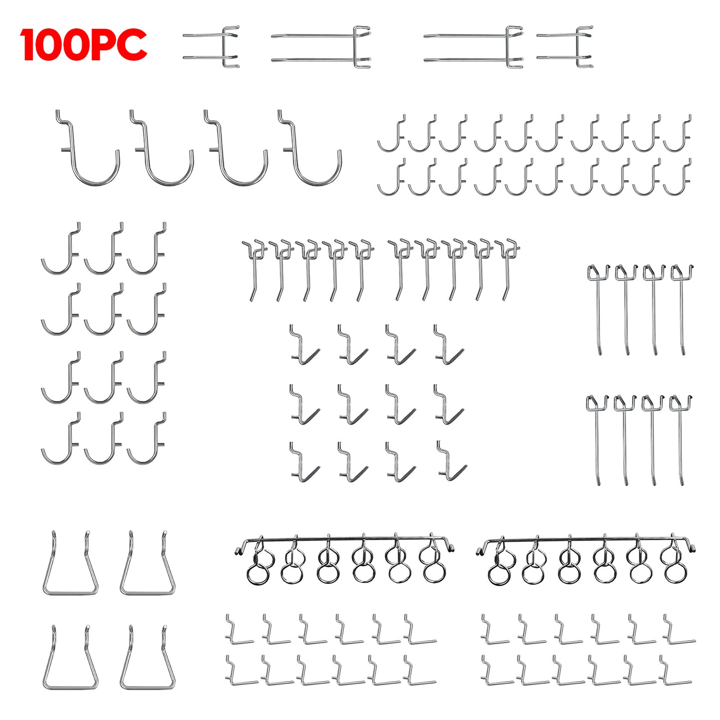 100Pc Pegboard Hook Assortment Kit Storage Shop Garage Organizing Tools Hanger