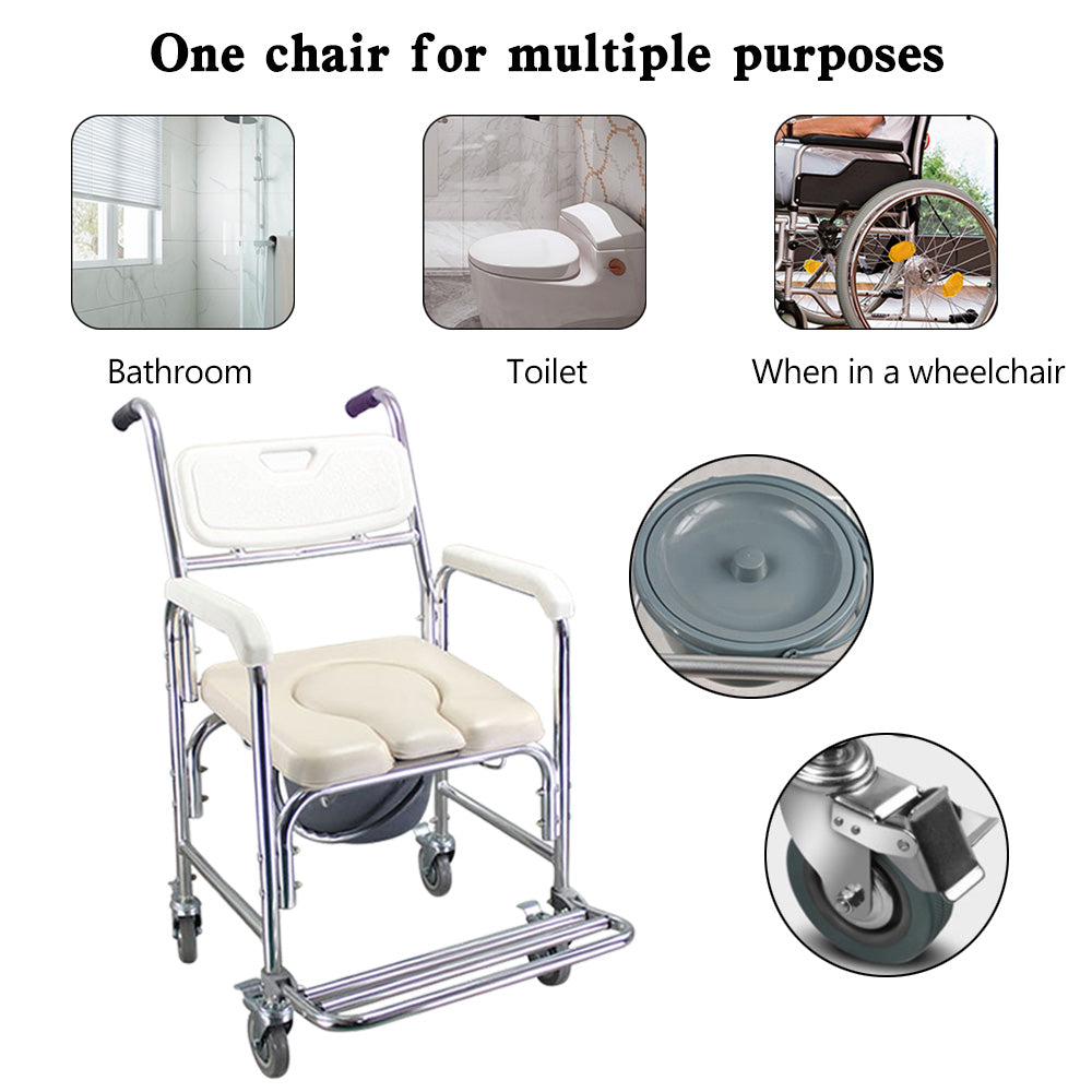 Multifunction Wheeled Mobile Toilet Commode Shower Chair Wheelchair For Elderly