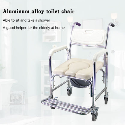 Multifunction Wheeled Mobile Toilet Commode Shower Chair Wheelchair For Elderly