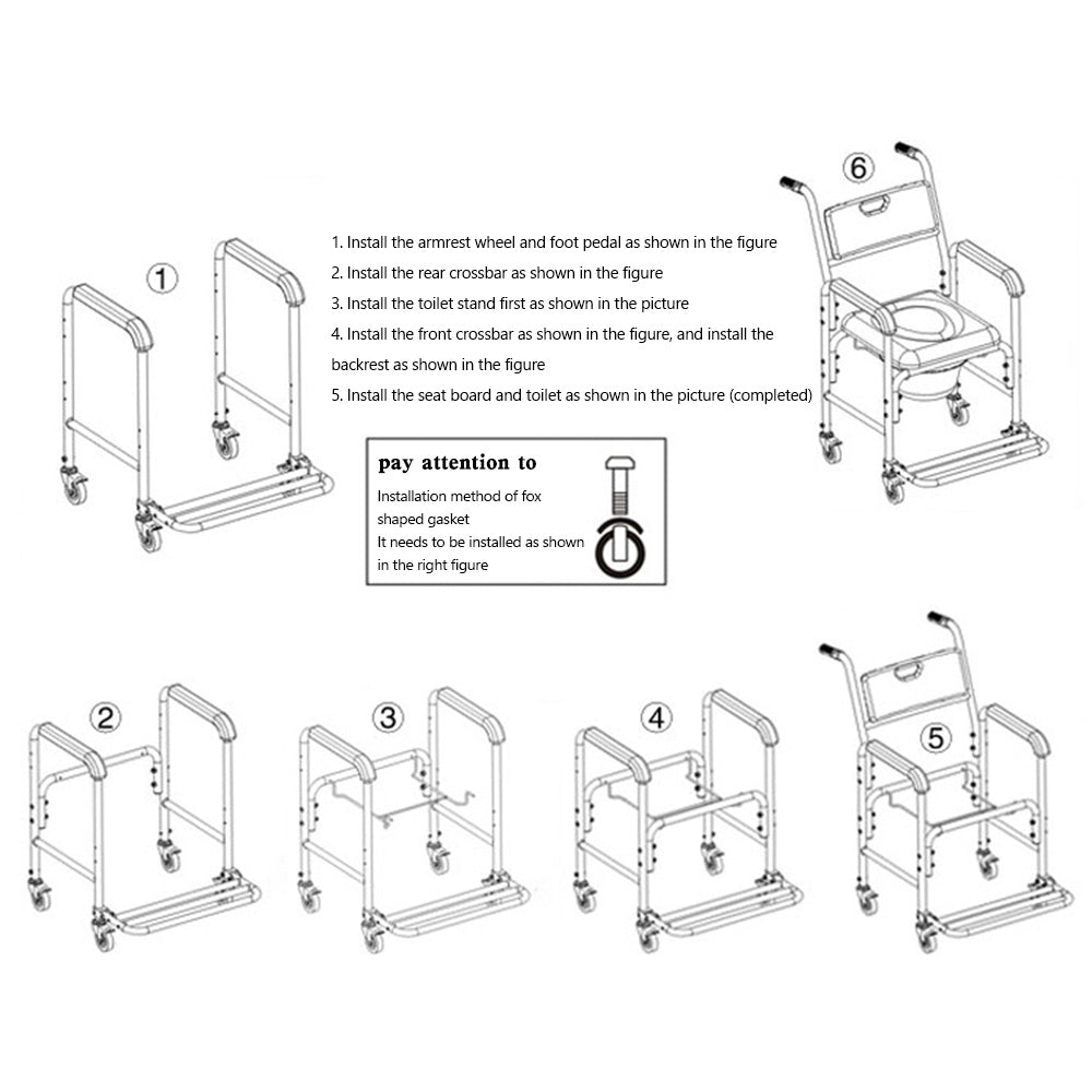 Multifunction Wheeled Mobile Toilet Commode Shower Chair Wheelchair For Elderly