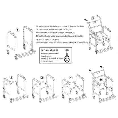 Multifunction Wheeled Mobile Toilet Commode Shower Chair Wheelchair For Elderly