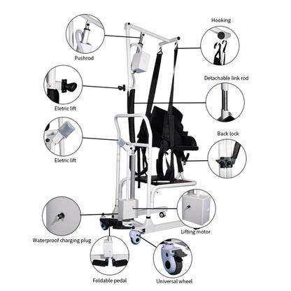 180° Split Seat Electric Transfer Chair Patient Lift (4 in 1) for Home 330 lbs Load-Bearing for Elderly Disabled Handicapped Full Body Sling Portable