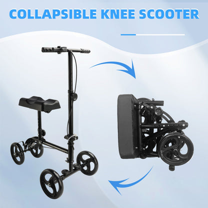 Foldable Knee Scooter Steerable Leg Walker W/Basket Adjusted Height Walking Aid