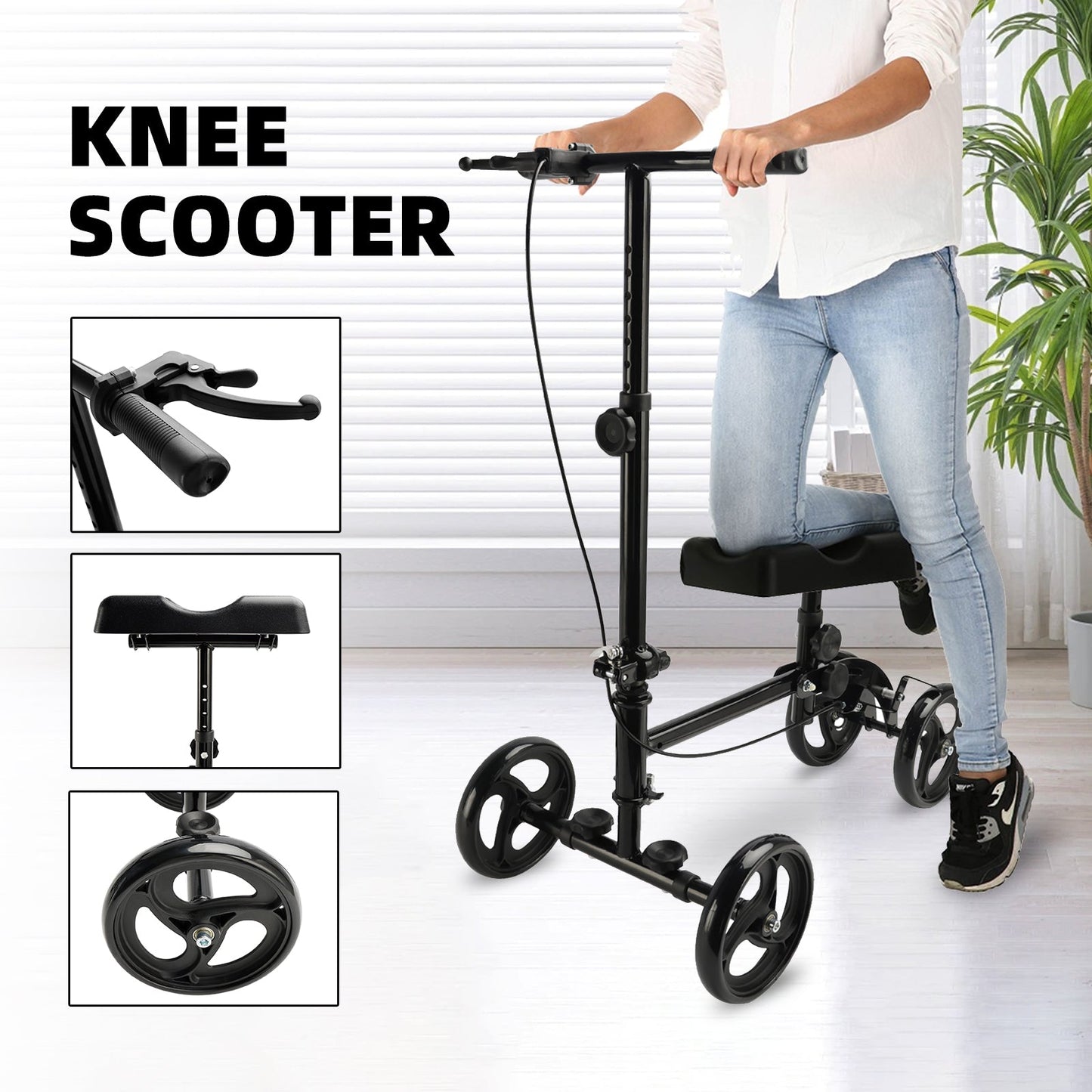 Foldable Knee Scooter Steerable Leg Walker W/Basket Adjusted Height Walking Aid