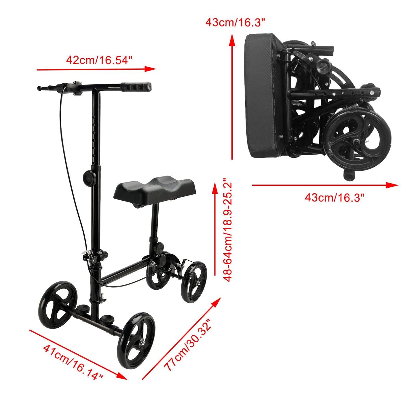 Foldable Knee Scooter Steerable Leg Walker W/Basket Adjusted Height Walking Aid