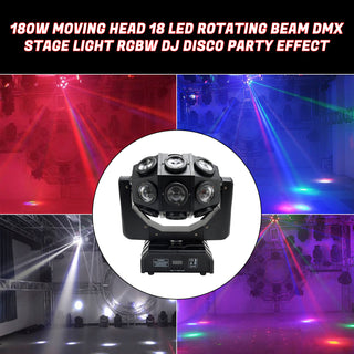Moving Head Beam Light 180W Moving Head Light RGBW 360°Rotation DJ Lights DMX 512 with Sound Activated