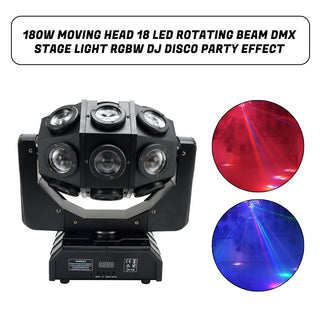 Moving Head Beam Light 180W Moving Head Light RGBW 360°Rotation DJ Lights DMX 512 with Sound Activated