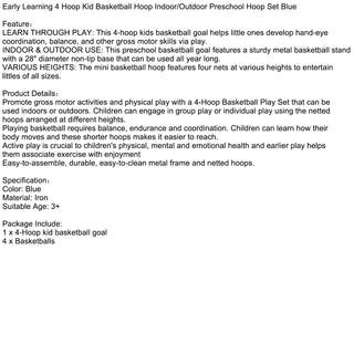 Early Learning 4 Hoop Kid Basketball Hoop Indoor/Outdoor Preschool Hoop Set Blue Toy