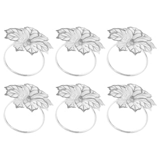 6PCS Napkin Rings w/ Hollow Out Flower Napkin Holder Adornmen Stainless Steel