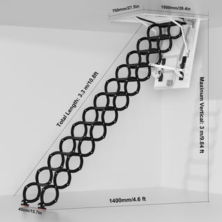 12 Steps Black loft wall ladder stairs and Pull Rod,Loft Wall Folding Pulldown Attic Ceiling Ladder Stairs 39.4 * 27.6