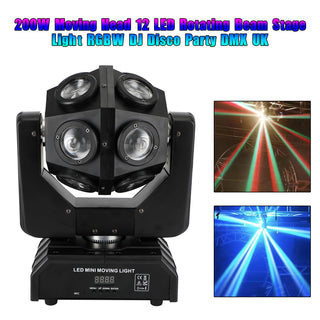 200W Moving Head 12 LED Rotating Beam Stage Light RGBW DJ Disco Party DMX US