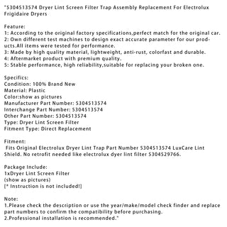 Dryer Lint Screen Filter Trap 5304513574 For Electrolux Frigidaire Dryers