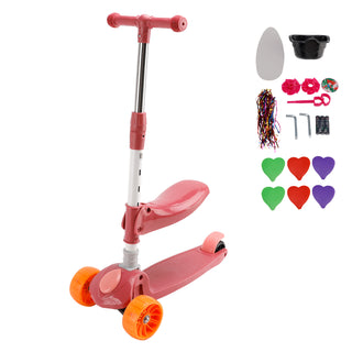 2-in-1 Kids Scooter with Foldable Seat & LED Wheels – 3-Wheel Adjustable (Pink)