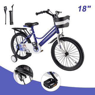 18" Kids Bike for Boys and Girls with auxiliary wheels & Rack Dark Blue