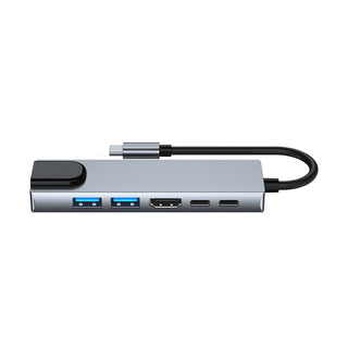 6 in 1 TYPE-C to HDMI+USB3.0+2.0+RJ45 100M+PD+Data Interface Hub for MacBook