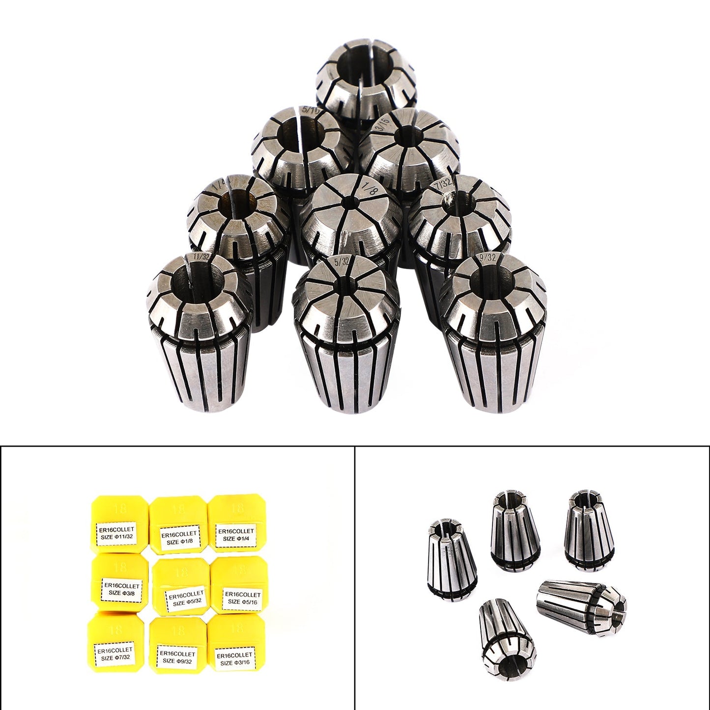 9Pcs ER16 Spring Collet Set For CNC Milling Lathe Tool Engraving Machine Steel Generic