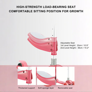 Convertible 2-in-1 Kids Scooter – Foldable Seat, LED Wheels, 3-Height Bar (Pink)