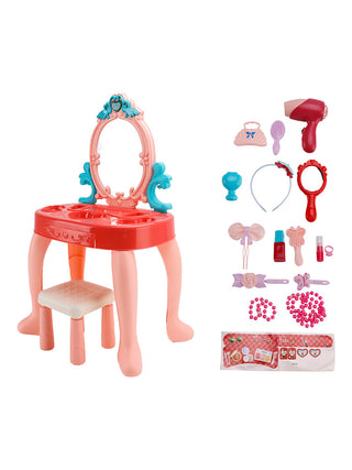Toddler Makeup Table with Mirror and Chair Kids Vanity Set with Blowdryer for 3+