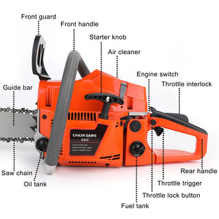 Topteng 20" Gasoline Chainsaw – Engine 2 Cycl 52 Cc, 2 KW- Sawing Cutting Pruning and Trimming Wood