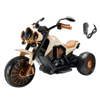 3 Wheel Kids Ride On Motorcycle Electric Dual Drive Toy Car With LED Light Brown