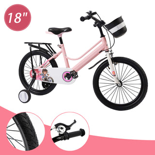 18" Kids Bike for Boys and Girls with auxiliary wheels & Rack Pink