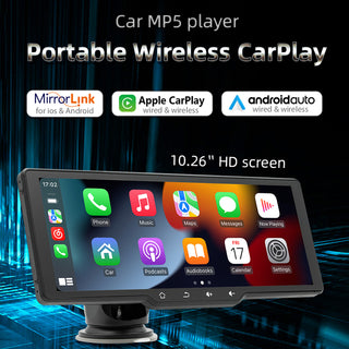 10.26" Screen Portable Wireless Carplay Car Bluetooth MP5 Player + 4 LED Camera