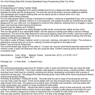 3In1 Kid Folding Slide With Climber,Basketball Hoop,Freestanding Slide Toy White Toy