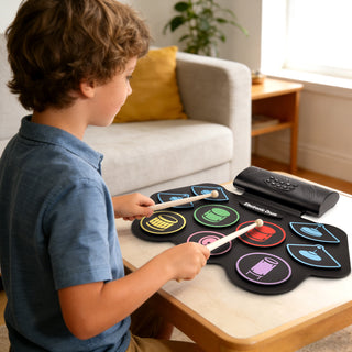 Hand Roll Drum Set 9-Pad Drum Built-in Stereo Speakers Foot Pedal Birthday Gift