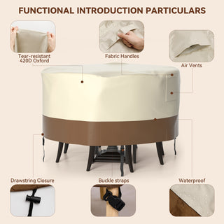 420D Circular Waterproof Patio Furniture Cover for Outdoor Table and Chair