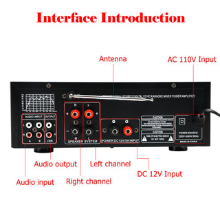 2000W Peak Stereo HiFi Power Amplifier bluetooth 5.0 Karaoke FM USB EQ mixer SUNBUCK with Remote Control for Car Home