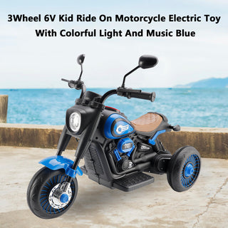 3Wheel 6V Kid Ride On Motorcycle Electric Toy With Colorful Light And Music Blue